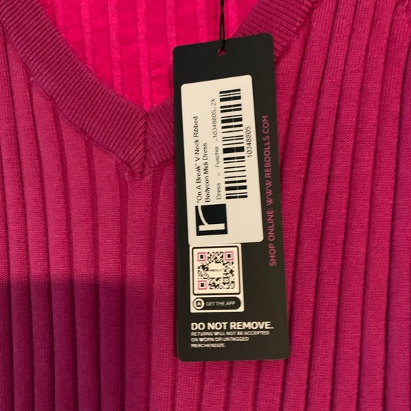Rebdolls ribbed bodycon midi dress v-neck fuschia - Picture 3 of 3